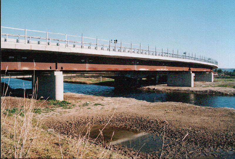 Ponte sul fiume San Leonardo - S.S. n. 114 (CT) - Impalcato in sistema misto acciaio-cls con luce tipica di 48 m e sviluppo 700 m - opera realizzata